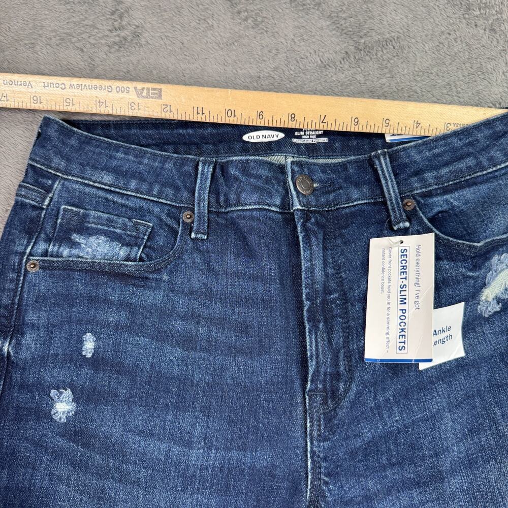Old Navy Power Slim Straight Jeans NEW Womens 12 Distressed Blue Denim Secret - Picture 10 of 10